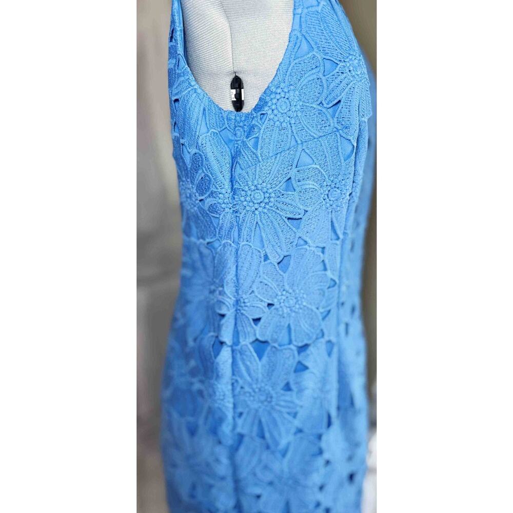 Ann Taylor Petite 10P Blue Daisy Floral Lace Sheath Dress Tank Sleeveless - Picture 8 of 15